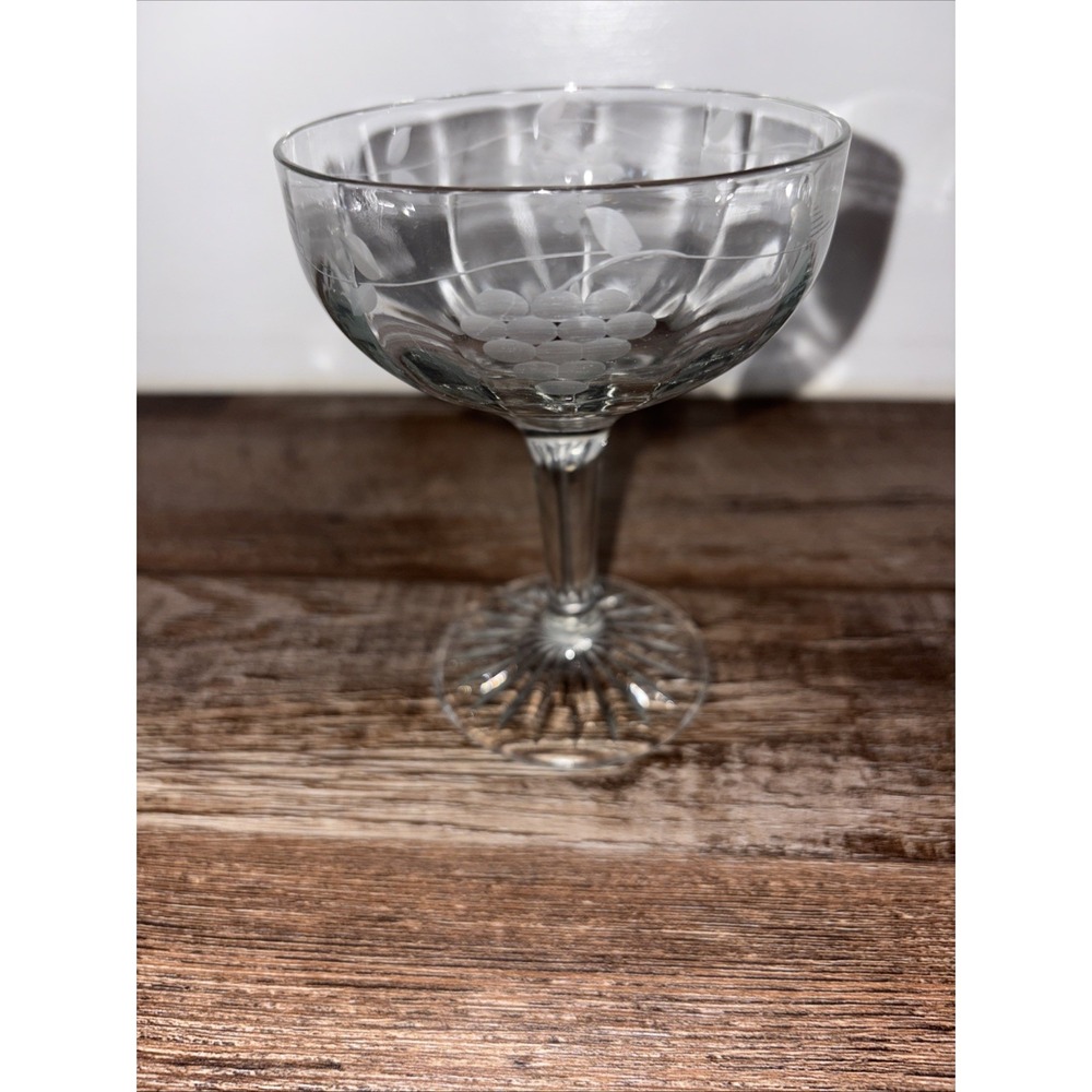 Vintage S/3 Standard Glass Grape Clear Etched Glasses Art Deco 1925 ~ Champagne